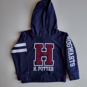 Harry Potter Kids Navy Hoodie with Burgundy 'H' And Hogwarts Sleeve